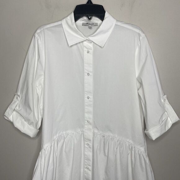 MADEWELL Shirt Dress Women XS Button Front Mini Cotton Poplin Crisp White NS126 - Picture 4 of 13